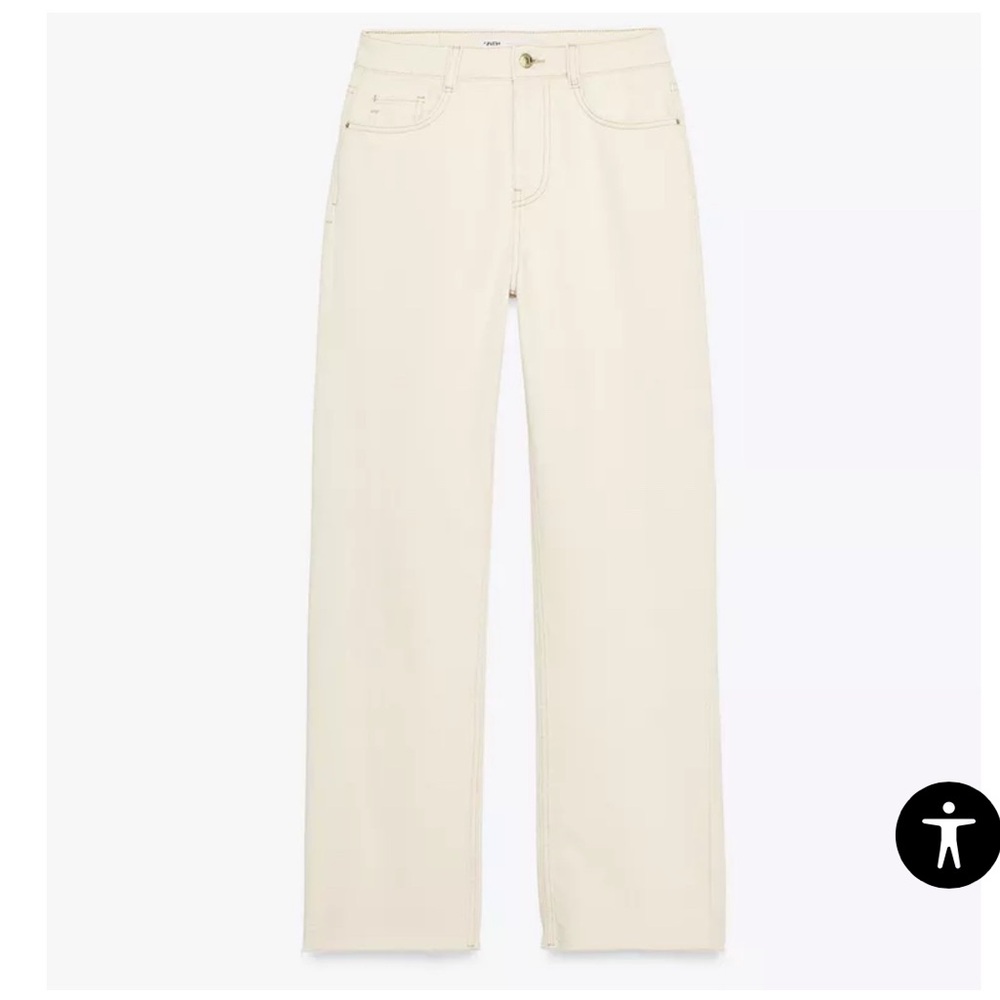Zara High Rise Tan Straight Leg Jeans
